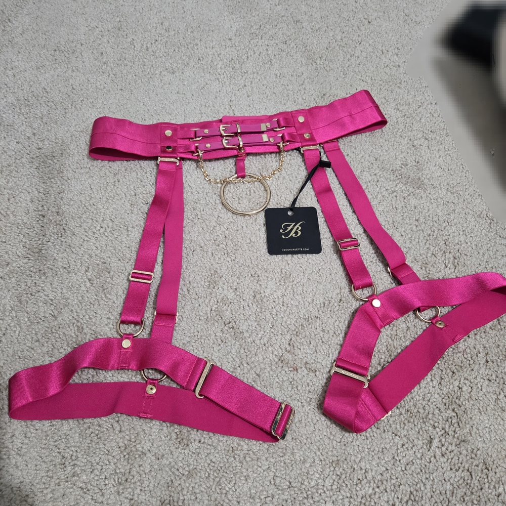 HONEY BIRDETTE Jasmin Hot Pink Suspenders/Garter Belt Size S NWT